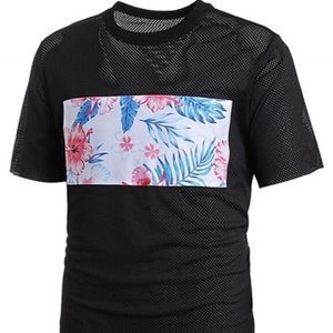 Floral Mesh Black Shirt